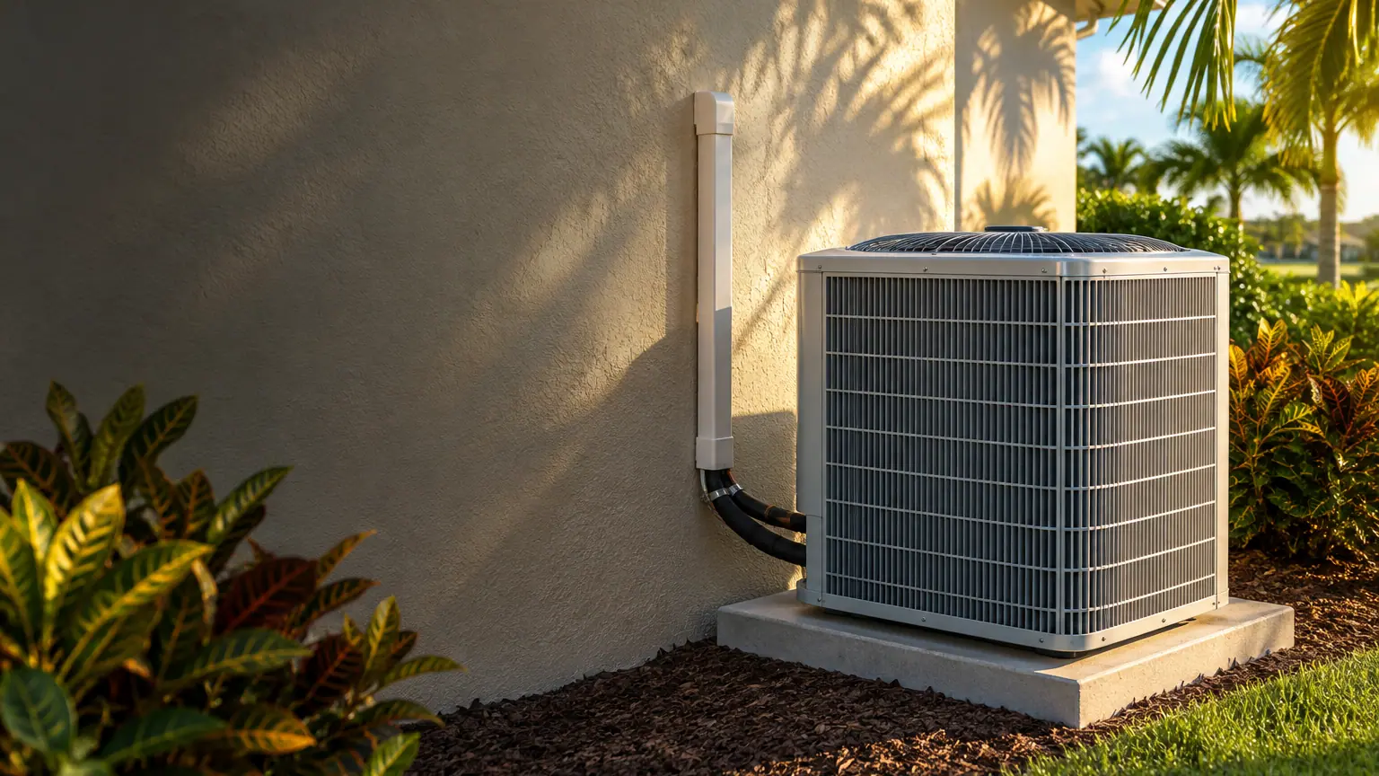 A new air conditioning condenser beside a Naples home