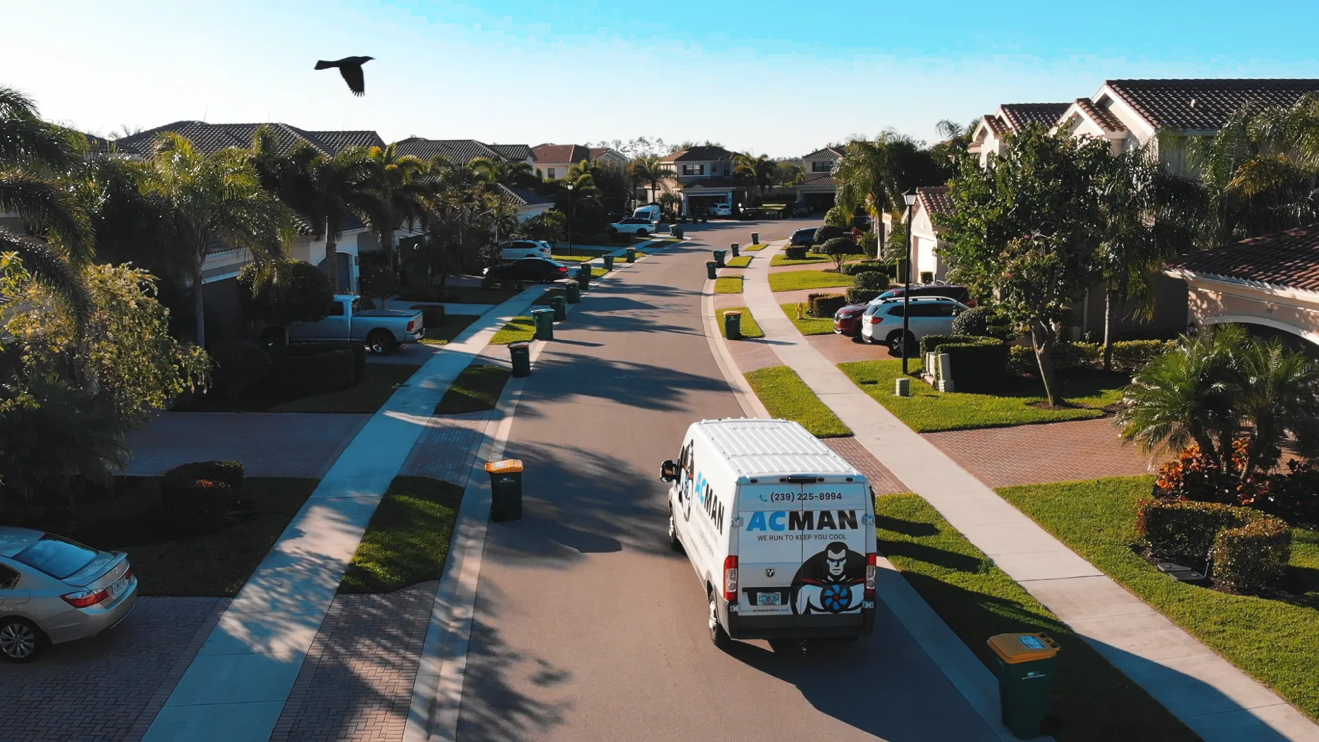 An ACMAN van driving down a palm-lined Naples street